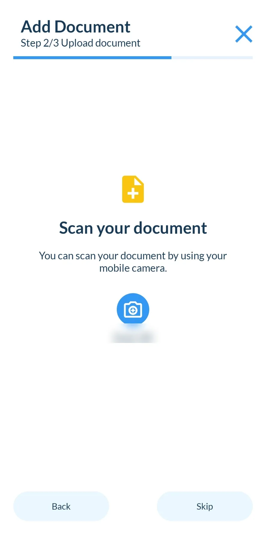 Health4Travel app Add Document step 2 of 3: scan your document with the mobile camera