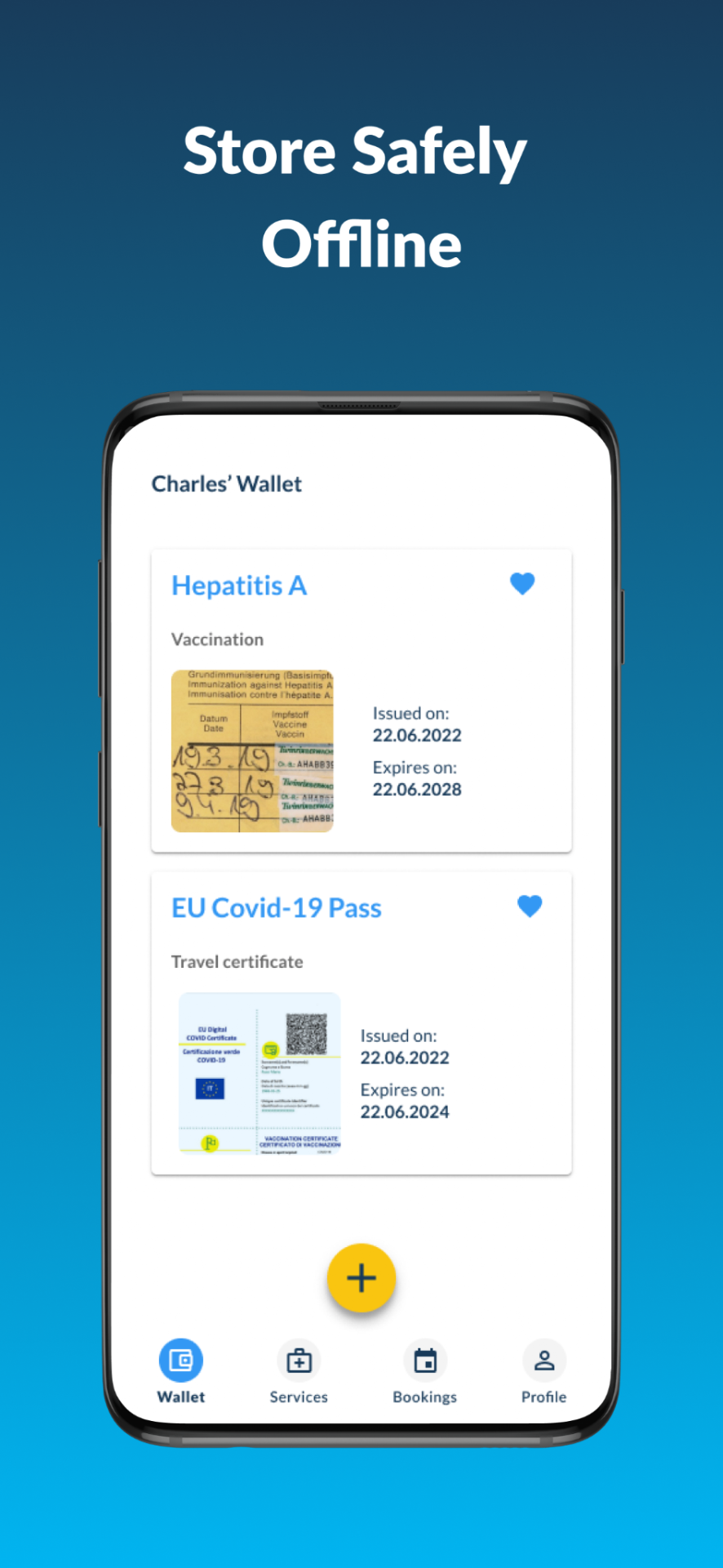 Store health documents offline in the Health4Travel wallet